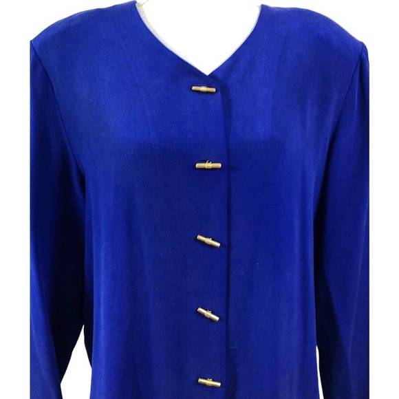 SHOMI By Miller Shop 2 Pc Skirt Tunic Set Silk Size 16 Cobalt Blue Gold Buttons - Picture 3 of 8